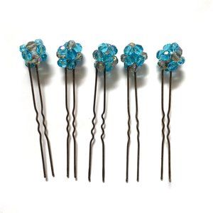Vintage Bobby Pins Blue Glass Beads Hair Decor